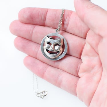 Vintage Sterling Silver Theater Masks Charm Necklace 