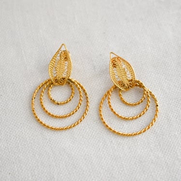 Vintage Twisted Gold Filigree Hoop Earrings 