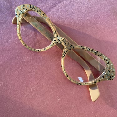 Vintage 1950s beige glitter confetti eye glasses, mid century fashion, polaroid 