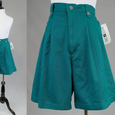 90s Green Pleated Shorts - 30 waist - NWT Deadstock Unworn - High Waisted - Cotton - Vintage 1990s - M 