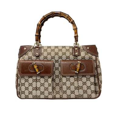 Gucci Brown Logo Bamboo Top Handle Bag