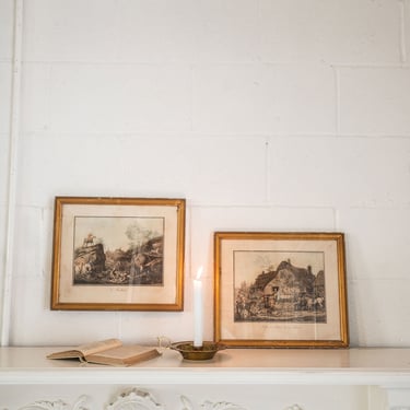 pair of antique french coloured etchings