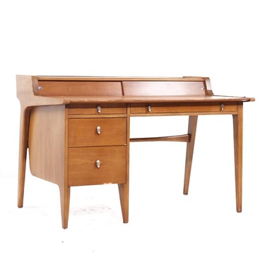 John Van Koert for Drexel Profile Mid Century Leather Top Walnut Desk - mcm 