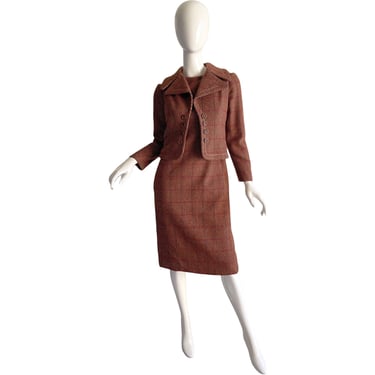 1960s James Galanos Dress Suit / Vintage Amelia Gray Beverly Hills Set / 60s Mod Cashmere Tweed Dress Set xs s 
