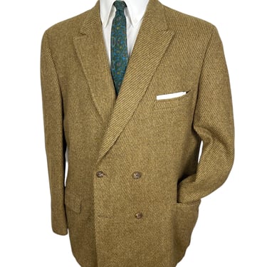 Vintage 1960s Double Breasted WOOL TWEED Blazer ~ size 44 Long ~ sport coat / jacket ~ Ivy / Preppy / Trad ~ 