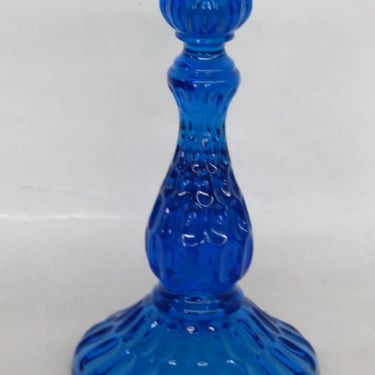 Fenton Style Art Glass Blue Thumbprint Tall Candle Holder 3080B