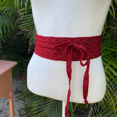 Vintage Kimono Style Belt Red and Gold Wrap Wide Tie On Belt One Size Fits All 