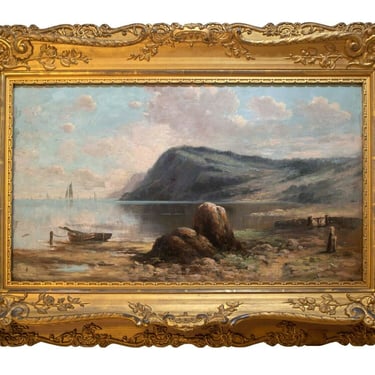 G.R. Parks Sailboats at Sea Antique Oil Painting 