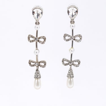 Crystal & Pearl Bow Drop Earrings