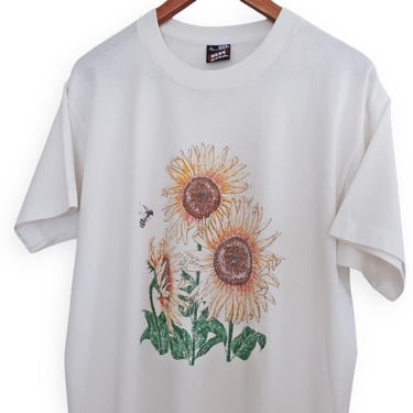 vintage t shirt / sunflower t shirt / 1990s Fruit of the Loom honey bee sunflower garden t shirt Large 