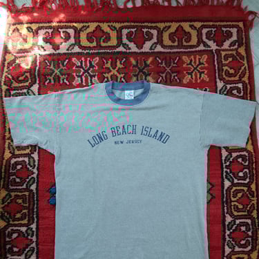 Vintage Long Beach Island Pinstripe Graphic Tee - Blue Pinstripe Jersey Shore Tshirt