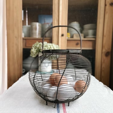 Lovely Rustic vintage French metal wire egg basket 