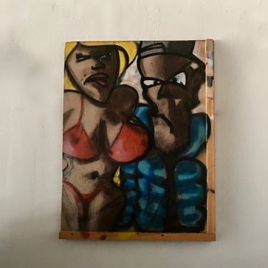 A Large Dramatic Vintage Graffiti Painting on Wood Unsigned From London 
