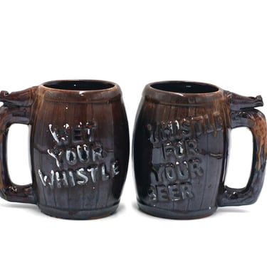 Vintage Wet Your Whistles Beer Mugs Set of Two 