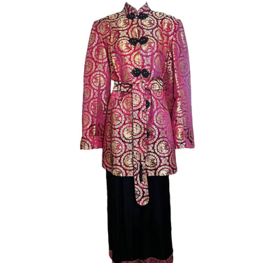 Ying Tai Co Chinese Silk Jacquard Lounging Set with Jacket and Pant