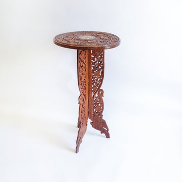 Teak Wood Plant Stand Table with Inlay Made in India, Unique side table Folding table 