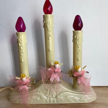 Vintage Pink Angel Candolier, Pink Christmas, Spun Cotton Pink Angels, Chenille Stem Arm Legs, Mercury Bead Hands Feet 