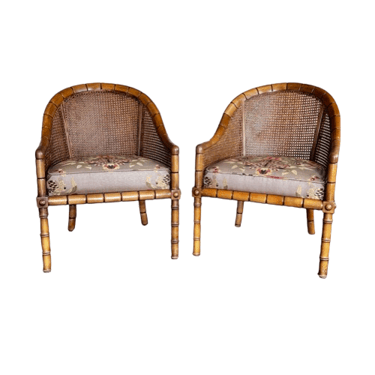 Pair John Widdicomb Cane Faux Bamboo Barrel Chairs GL194-8