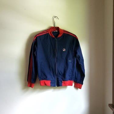 Vintage 1990's Striped Blue & Red Bomber Jacket / Small Coat / Pierre Bonee 