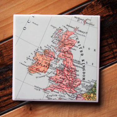 1966 United Kingdom & Ireland Map Coaster. UK Map. Vintage Ireland Gift. UK Coaster. Ireland Decor. England Map. Europe History Gift. Irish. 