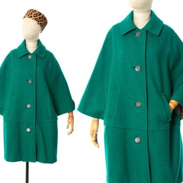 Vintage 1970s Cape Coat | 70s Austrian Wool Mohair Green Teal Winter Overcoat (medium/large) 