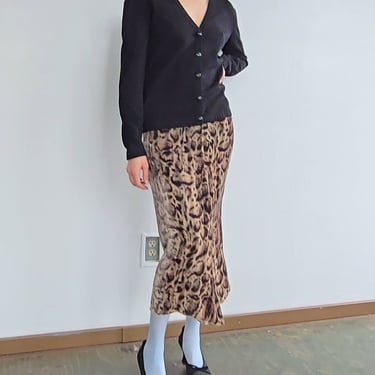 Krizia Silk Velvet Leopard Skirt (S)