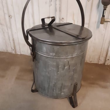 Vintage industrial stripped steel factory rag bin 