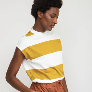 Aukai-Sue Organic Cotton Top in Olive and White Bold Stripe