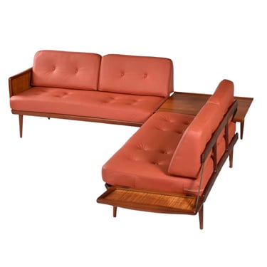 Restored Peter Hvidt Orla Mølgaard Fd451 Leather Danish Teak Sofa Sectional Set 