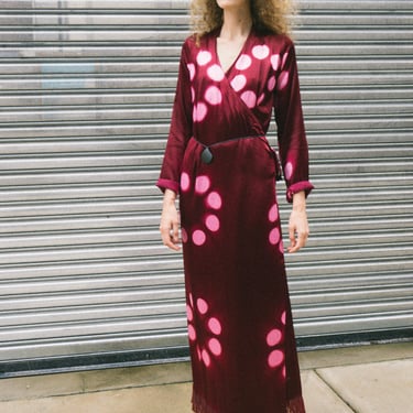 Moon Dye Wrap Dress in Maroon and Pink