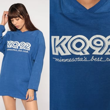 KQ92 FM Radio TShirt 80s Twin Cities Minnesota Shirt Rock Music Radio Station Shirt Vintage T Shirt 1980s Tee Graphic Blue Large L 