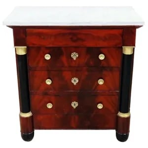 Gorgeous Flame Mahogany French Empire Style Marble Top Dresser Nightstand Table