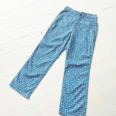 1970s Blue “Love” + Floral Print Pants 