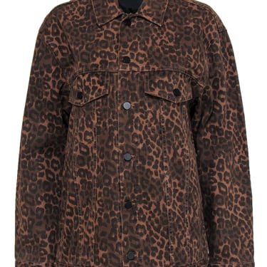 Alexander Wang - Brown Leopard Print Button-Up Denim Jacket Sz L