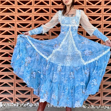 Wonderland Blue Floral Gunne Sax Dress