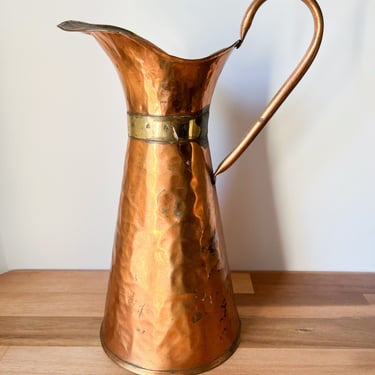 Vintage Copper and Brass Pitcher. Handmade Copper Pitcher. 