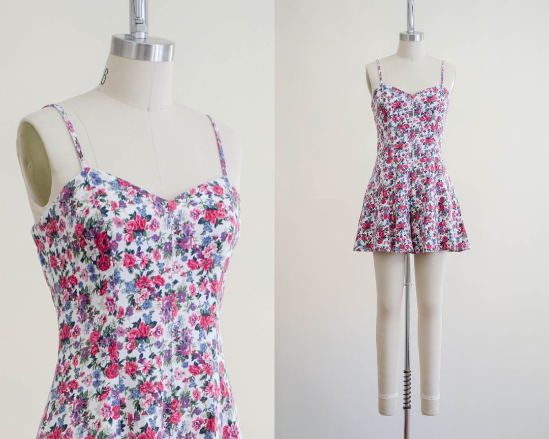pink floral romper | 90s ditsy floral romantic cottagecore spaghetti ...