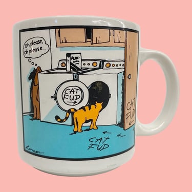 Vintage The Far Side Mug Retro 1980s Contemporary + Gary Larson + Oh Please Oh Please + Cartoon Cat/Dog + Cat Fud Trap + Kitchen +Funny Gift 