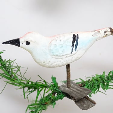 Vintage German  Painted Glass Bird Christmas Clip On Ornament with Spun Glass Tail, Antique Molded Glass, Germany 