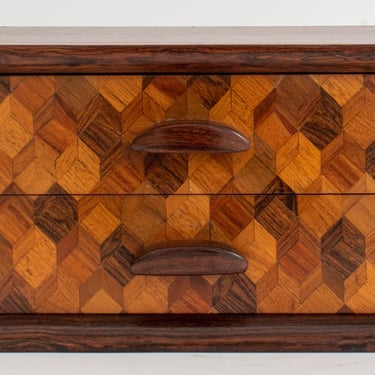 Decorative Two-Drawer Wooden Box with Marquetry