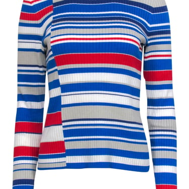 Rag & Bone - White, Blue & Red Striped Ribbed Knit Top Sz M