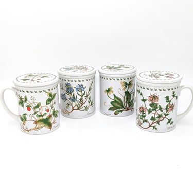 Vintage Herb and Fruit Mugs with Lids 