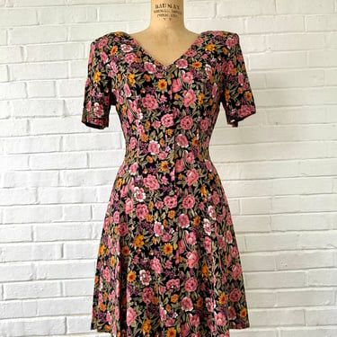 1990's Size 4/6 Bright Floral Skater Dress 