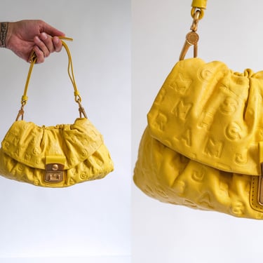 Vintage Marc Jacobs Yellow Alphabet Embossed Lambskin Leather Handbag | 100% Genuine Leather | 1990s 2000s Marc by Marc Jacobs Designer Bag 