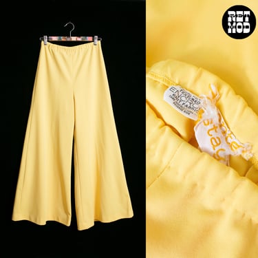 Cool Vintage 60s 70s Light Yellow Super Wide Leg Polyester High-Waisted Pants 