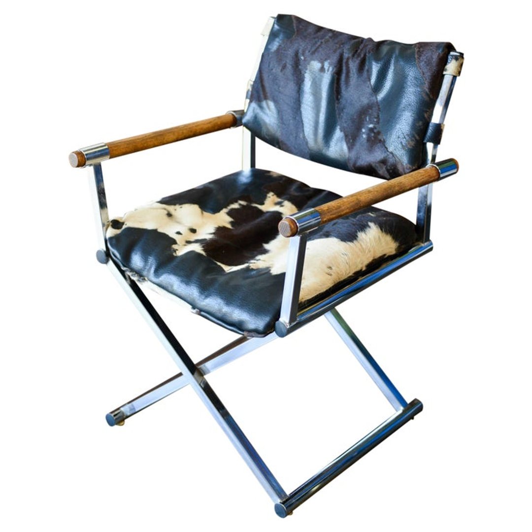 Vintage Chrome and Cowhide Directors Chair, ca. 1970 The Modern Vault