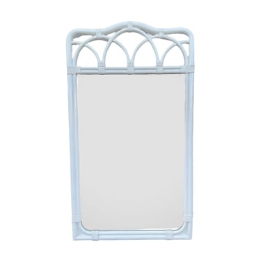 White Coastal Mirror 47x26 FREE SHIPPING Vintage Arched Faux Rattan Hollywood Regency Style with Decorative Arches 
