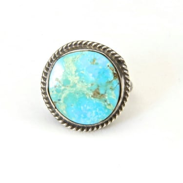 Vintage Sterling Silver & Blue Turquoise Ring Round Circle Stone Sz 6.5 