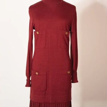 Chanel burgundy wool knit ensemble 
