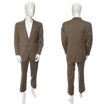 1970's Roger King California Brown Striped Suit Size 40R/32